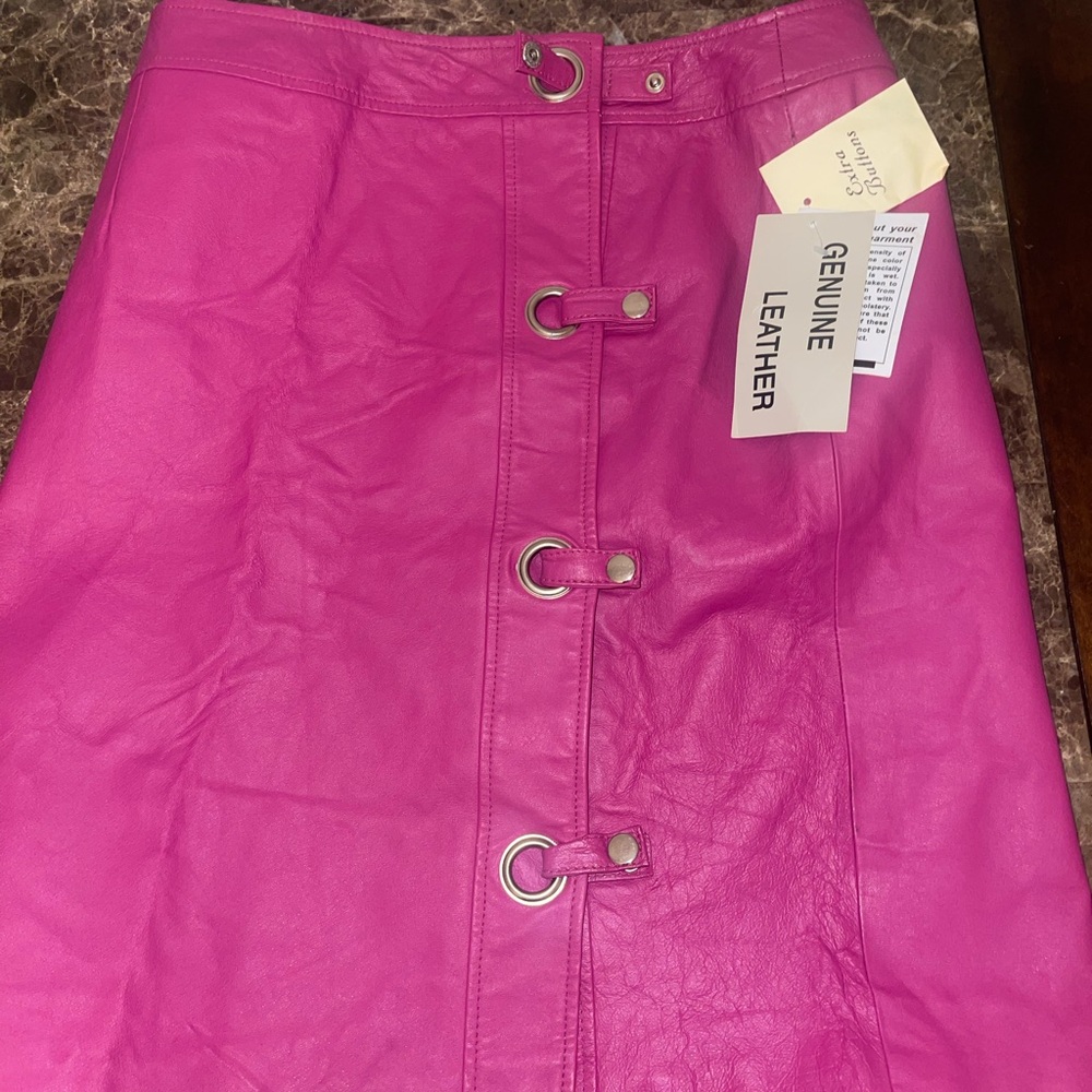 Metrostyle Vibrant Pink Leather Midi Skirt